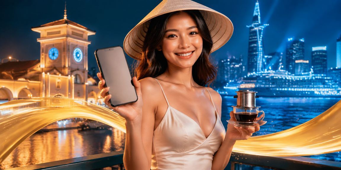 Người dùng tại TP. Hồ Chí Minh theo dõi sự kiện thể thao và đặt kèo trên điện thoại khi uống cà phê